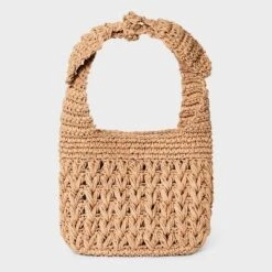 Straw Tie-Top Shoulder Bag - A New Day™ Light Brown: Woven Paper, Structured Handbag, Adjustable Strap -A NEW DAY Shop GUEST 7acf1c58 f0d4 4778 9f91 d1d92f09793c