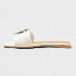 Women's Kelsey Bone Pearl Buckle Sandals - A New Day™ Cream