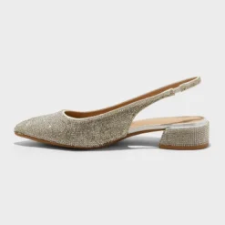 Women's Elle Rhinestone Slingback Pointed Toe Heels - A New Day™ Silver