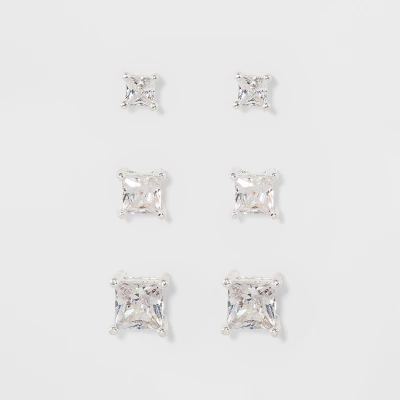 Crystal Square Stud Earring Set 3pc - A New Day™ 4 Crystal Square Stud Earring Set 3pc - A New Day™ - Image 2