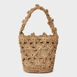 Straw Mini Floral Bucket Bag - A New Day™ Beige: Woven Paper Straw, Magnetic Closure, Structured Design -A NEW DAY Shop GUEST 8410d867 5676 43f8 8178 5605b6cbb53d