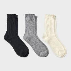 Women's Lettuce Edge Pointelle 3pk Crew Socks - A New Day™ Ivory/Gray/Black 4-10 -A NEW DAY Shop GUEST 84c473e8 cef2 4f8f bd4b 053448df3299