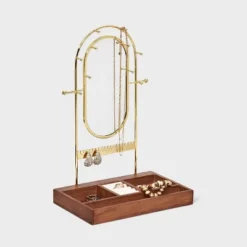Oval Mirror Standing Jewelry Organizer - A New Day™ Brown/Gold