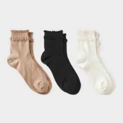 Women's Double Scalloped Edge 3pk Ankle Socks - A New Day™ Ivory/Tan/Black 4-10 -A NEW DAY Shop GUEST 86a02b0d b686 448a bb9b 3597bf8e2bba