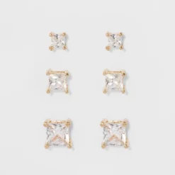 Crystal Square Stud Earring Set 3pc - A New Day™ -A NEW DAY Shop GUEST 877ba503 0c0d 4ee9 ae1c b5fd581fd0a6