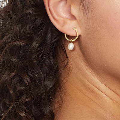 14k Gold Plated Freshwater Pearl Click Top Hoop Earrings - A New Day™ Gold: Nickel-Free, Statement Jewelry 3 14k Gold Plated Freshwater Pearl Click Top Hoop Earrings - A New Day™ Gold: Nickel-Free, Statement Jewelry