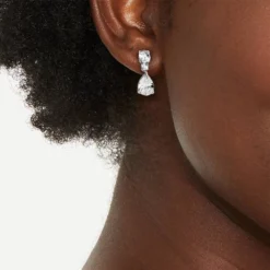 Silver Plated Cubic Zirconia Pear Drop Earrings - A New Day™: Polished Brass, Nickel-Free, Simulated Stones, Post Closure