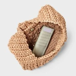 Straw Tie-Top Shoulder Bag - A New Day™ Light Brown: Woven Paper, Structured Handbag, Adjustable Strap -A NEW DAY Shop GUEST 9479f970 0c47 483b 9e33 bbae7bc58839