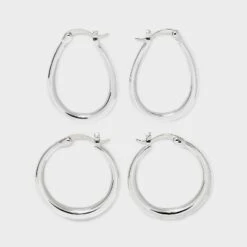 Silver Plated Circle And Oval Hoop Earring Set 2pc - A New Day™: Brass, Nickel-Free, Hinge Closure, Gift Box Included -A NEW DAY Shop GUEST 967a1db0 ceb0 4904 b9a6 1fc6b2366178