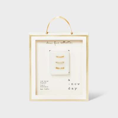 14K Gold Plated Cubic Zirconia Polished Trio Cuff Earring Set - A New Day™ Gold 3 14K Gold Plated Cubic Zirconia Polished Trio Cuff Earring Set - A New Day™ Gold