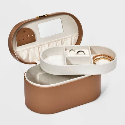 Oval Jewelry Organizer Box With Mirror - A New Day™ Brown 3 Oval Jewelry Organizer Box With Mirror - A New Day™ Brown