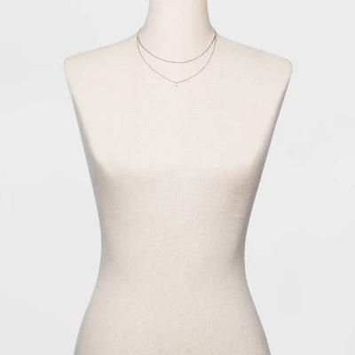 Silver Plated Paperlink Chain And Pierced Cubic Zirconia Necklace Set - A New Day™ Silver 3 Silver Plated Paperlink Chain And Pierced Cubic Zirconia Necklace Set - A New Day™ Silver