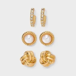 Knot And Pearl Stud Earring Set 3pc - A New Day™ Gold -A NEW DAY Shop GUEST 99104d6c feff 44e2 8550 ef8df46cd092