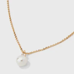 Glass Pearl Pendant With Cubic Zirconia Chain Necklace - A New Day™ Gold: Singapore Style, Lobster Claw Clasp, Steel & Brass -A NEW DAY Shop GUEST 9a4e5ba0 c885 4b88 b007 cd66c1012d9c