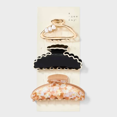 Assorted Marble And Scallop Edge Hair Claw Clip Set 3pc - A New Day™ Multicolor 3 Assorted Marble And Scallop Edge Hair Claw Clip Set 3pc - A New Day™ Multicolor