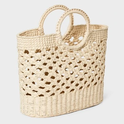 Straw Circle Handle Tote Handbag - A New Day™ Ivory: Woven Structured Bag, Paper Straw Material 4 Straw Circle Handle Tote Handbag - A New Day™ Ivory: Woven Structured Bag, Paper Straw Material - Image 2