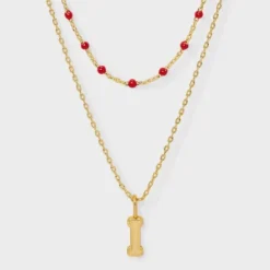 14K Gold Dipped Beaded Initial Necklace Set 2pc - A New Day™ Gold/Marron -A NEW DAY Shop GUEST 9dbee9f0 2c87 4beb 8393 69327b13f8e4