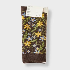 Women's Floral & Striped 3pk Crew Socks - A New Day™ Brown Heather/Burgundy/Ivory 4-10