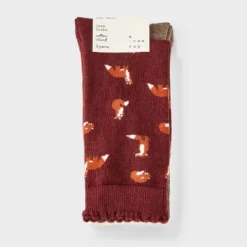 Women's Foxes Scallop Cuff 3pk Crew Socks - A New Day™ Burgundy/Brown Heather/Ivory 4-10