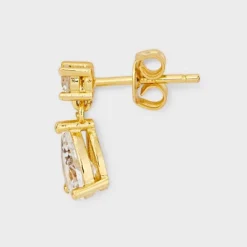 14k Gold Plated Cubic Zirconia Teardrop And Dangle Stud Earring Set 2pc - A New Dayâ„¢ Gold: Brass, Nickel-Free, Post Closure
