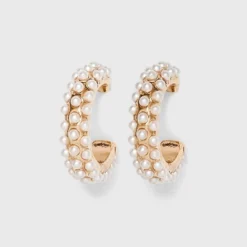 Round Pearl Hoop Earrings - A New Day™ Gold: Nickel-Free Metal, Zinc, Post Closure, 0.8" Length, 0.59" Width, Pearl Stone -A NEW DAY Shop GUEST a4da5be4 f333 4423 93e1 c91adc64206a