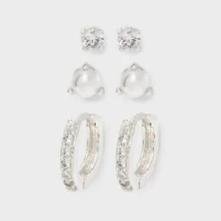 Silver Plated Cubic Zirconia Glass Pearl Post And Hoop Earring Set 2pc - A New Day™ Silver -A NEW DAY Shop GUEST a4f3527c cee0 4df0 ac50 ac358220fe16
