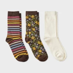 Women's Floral & Striped 3pk Crew Socks - A New Day™ Brown Heather/Burgundy/Ivory 4-10 -A NEW DAY Shop GUEST a5fba1f8 5224 412a b9c4 0326ee4c9870