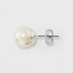 Faux Pearl Stud Earring Set 3ct - A New Day™ Silver: Glass, Brass, Nickel-Free Metal, Post Closure, 0.25" Dimensions