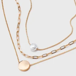 Gold 3 Row With Pearl & Coin Necklace - A New Day™ Gold: Multi-Strand, Nickel-Free Metal, Lobster Claw Clasp, 16" Length -A NEW DAY Shop GUEST b1ce3a8c 9491 45be a4a5 c2d3735c4fab