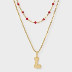 14K Gold Dipped Beaded Initial Necklace Set 2pc - A New Day™ Gold/Marron -A NEW DAY Shop GUEST b5283a71 b6fc 4a00 931f 787712372ca2