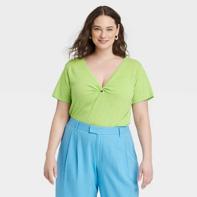 Women's Short Sleeve V-Neck Linen T-Shirt - A New Day™ 5 Women's Short Sleeve V-Neck Linen T-Shirt - A New Day™ - Image 3