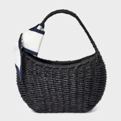 Straw Mini Bag With Bow - A New Day™ Black: Woven Paper Straw, Structured Shoulder Handbag, Single Handle, Solid Pattern -A NEW DAY Shop GUEST b6597a56 5f6a 4731 9b26 95226754516f