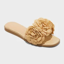 Women's Coco Raffia Flower Slide Sandals - A New Day™ Tan -A NEW DAY Shop GUEST b6ca5fcc 9032 4e61 8065 b002635406a8