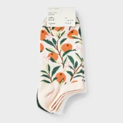 Women's Oranges 3pk Low Cut Socks - A New Day™ Orange/White/Green 4-10: Floral Pattern, Tagless