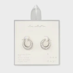 Cubic Zirconia Tapered Pave Huggie Hoop Post Earrings - A New Day™ Silver: Sterling Silver, Nickel-Free -A NEW DAY Shop GUEST b9b71ed5 eda0 4894 a007 a3f1d98bfd28
