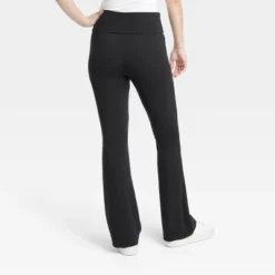 Women's Fold Over Waistband Flare Leggings With Pockets - A New Day™ Black