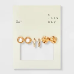 Knot And Pearl Stud Earring Set 3pc - A New Day™ Gold -A NEW DAY Shop GUEST bb4c529f 4d22 4174 a2c0 0deecc6455d6