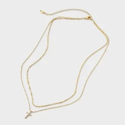 14K Gold Plated Cubic Zirconia Cross Pendant Necklace - A New Day™ Gold