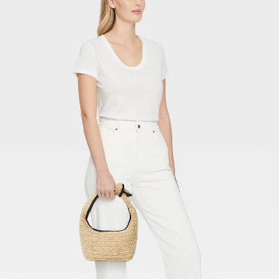 Straw Mini Bow Bag Clutch - A New Day™ Beige: Woven Paper Handbag, Single Handle, Unstructured Design 3 Straw Mini Bow Bag Clutch - A New Day™ Beige: Woven Paper Handbag, Single Handle, Unstructured Design