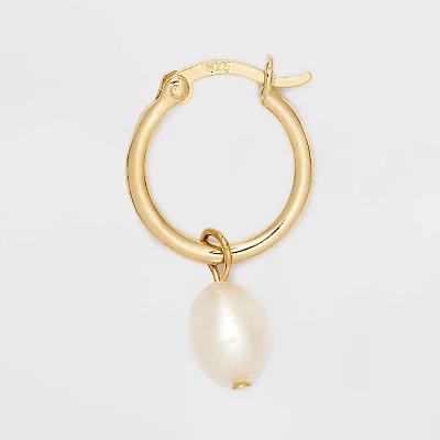 14k Gold Plated Freshwater Pearl Click Top Hoop Earrings - A New Day™ Gold: Nickel-Free, Statement Jewelry 4 14k Gold Plated Freshwater Pearl Click Top Hoop Earrings - A New Day™ Gold: Nickel-Free, Statement Jewelry - Image 2