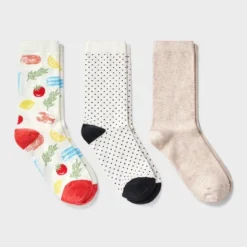 Women's Mediterranean Diet 3pk Crew Socks - A New Day™ Ivory/Red/Oatmeal Heather 4-10: Cotton Blend, Floral & Solid Patterns -A NEW DAY Shop GUEST c1d9a320 324d 4ced 838c 5cb2d822c6df