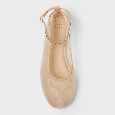 Women's Shailene Mesh Ankle Strap Ballet Flats With Memory Foam Insole - A New Day™ Beige 4 Women's Shailene Mesh Ankle Strap Ballet Flats With Memory Foam Insole - A New Day™ Beige - Image 2
