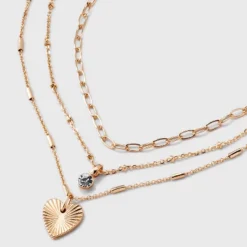 Valentine's Day Gold 3 Row With Textured Heart Necklace - A New Day™ Gold: Nickel-Free Multi-Strand Jewelry -A NEW DAY Shop GUEST cd19dd1d 1348 4d91 94f5 8b48395b1de7
