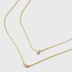 14k Gold Plated Triple Cubic Zirconia Layered Necklace - A New Day™ Gold: Lobster Claw Clasp, 16" Length -A NEW DAY Shop GUEST cdda6b38 5c23 4015 a5f2 3ee88731169a