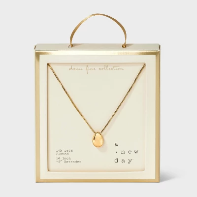 14K Gold Plated Puffed Teardrop Pendant Necklace - A New Day™ Gold 4 14K Gold Plated Puffed Teardrop Pendant Necklace - A New Day™ Gold - Image 2