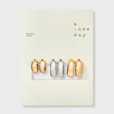 Rhodium Classic Hoop Earring Set 3pc - A New Day™ Gold 4 Rhodium Classic Hoop Earring Set 3pc - A New Day™ Gold - Image 2