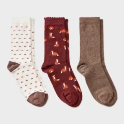 Women's Foxes Scallop Cuff 3pk Crew Socks - A New Day™ Burgundy/Brown Heather/Ivory 4-10 -A NEW DAY Shop GUEST d62ab469 38f9 422c 866d 4d7726ed0895