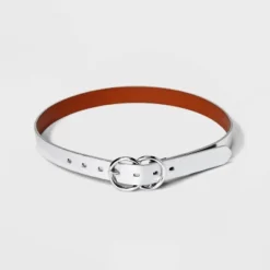 Women's Metallic Double Buckle Belt - A New Day™ Silver