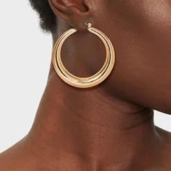 Thick Hoop Earrings - A New Day™ Gold: Nickel-Free Metal, Hinge Closure, 1.92" Diameter