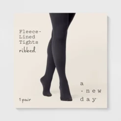 Women's Ribbed Fleece Lined Tights - A New Day™